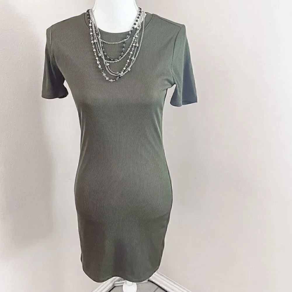Forever 21 Olive Green Ribbed Bodycon T-Shirt Mini Dress Size M